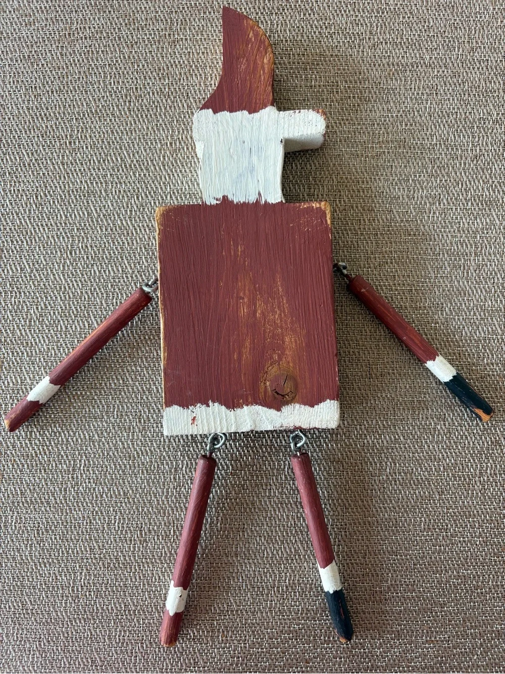 Handmade Style Folk Art Wooden Santa Claus Figurine Articulated Arms & Legs